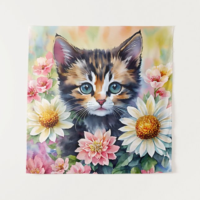 Kitten Daisy Blume Wasserfarben Kunst, Dichtung un Wandteppich (Vorderseite)