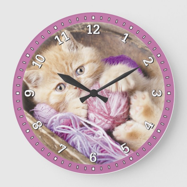 Kitten Decorative Wall Clock Große Wanduhr (Vorderseite)