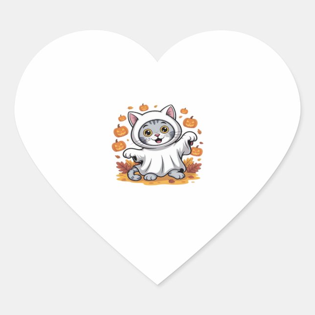 Kitten dressed as a ghost for Halloween Classic T- Herz-Aufkleber (Vorderseite)