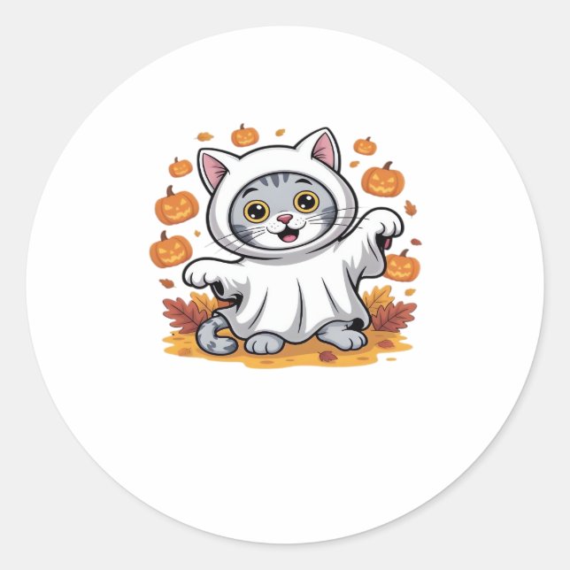 Kitten dressed as a ghost for Halloween Classic T- Runder Aufkleber (Vorderseite)