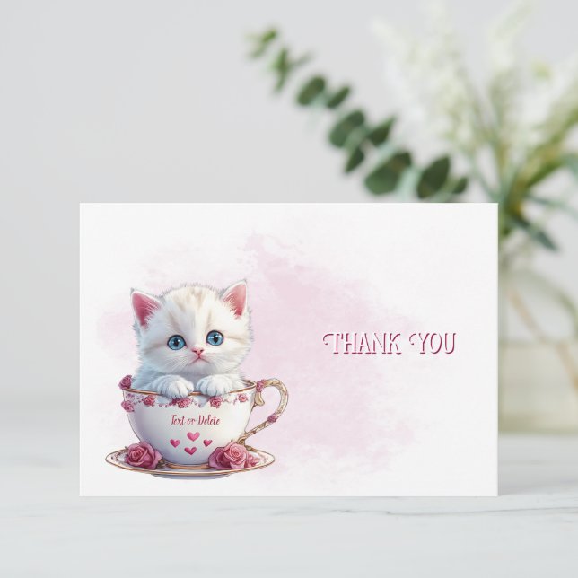 Kitten en Carte de remerciements Coupe Fleurs rose (Debout devant)