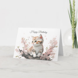 Kitten en Fleurs roses Carte d'Anniversaire
