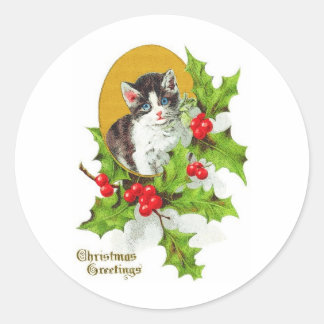 Kitten en Stickers de Noël Holly Vintage