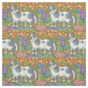 Kitten Et Oiseaux Jaunes ART FOLK TISSU DE CHAT PE