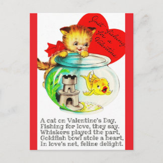 Kitten & Fish Bowl Vintage Valentine Postcard Postkarte