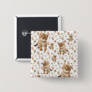 Kitten Floral Square Button