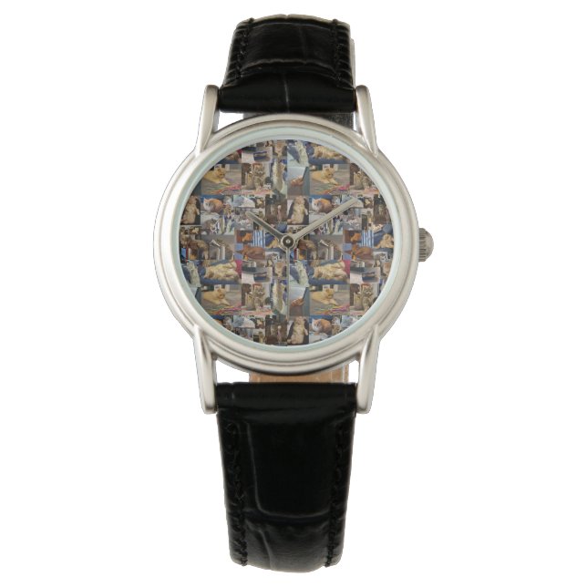 Kitten Foto Collage, Ladys Wristwatch Armbanduhr (Vorderseite)