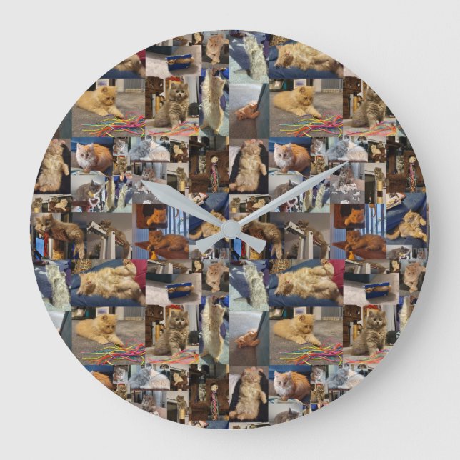Kitten Foto Collage, Wall Clock Große Wanduhr (Vorderseite)