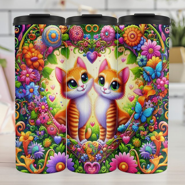 Kitten-Herz-Bogen-Frühlingsblumen Thermosbecher (Von Creator hochgeladen)