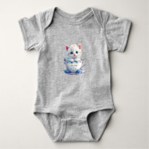 Kitten im Cup Blue Flowers Baby Bodysuit