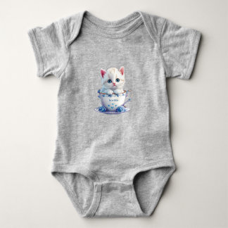 Kitten im Cup Blue Flowers Baby Bodysuit Strampler