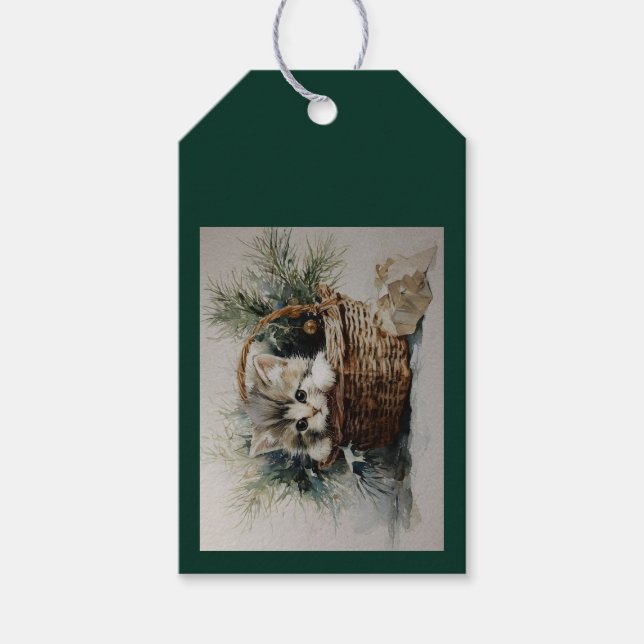 Kitten in a Basket Geschenkanhänger (Vorderseite)