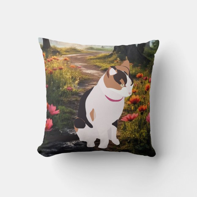 Kitten in a Magical Forest Throw Pillow Kissen (Vorderseite)
