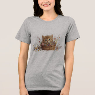 Kitten in Basket - Niedlicher Cat T - Shirt Design