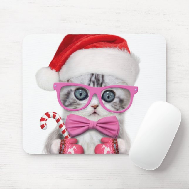 Kitten in Christmas hat Mousepad (Mit Mouse)