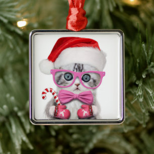 Kitten in Christmas hat Ornament Aus Metall