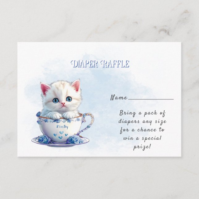 Kitten in Cup Blue Flowers Babydusche Begleitkarte (Vorderseite)