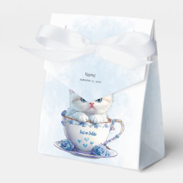 Kitten in Cup Blue Flowers Gefälligkeitsbox Geschenkschachtel