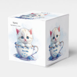 Kitten in Cup Blue Flowers Gefälligkeitsbox Geschenkschachtel