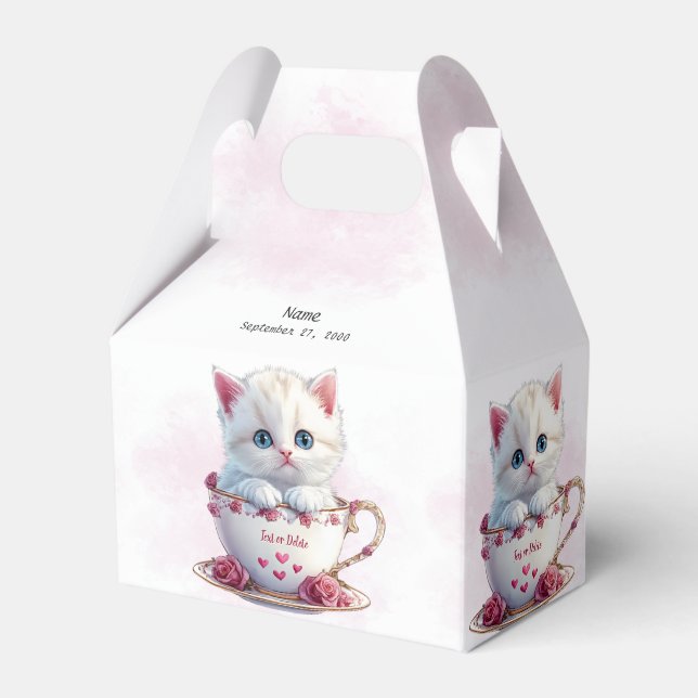 Kitten in Cup Pink Blume Gefälligkeitsbox Geschenkschachtel (Vorderseite)