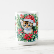 Kitten in der Weihnachtsmannmütze Weihnachten Wass
