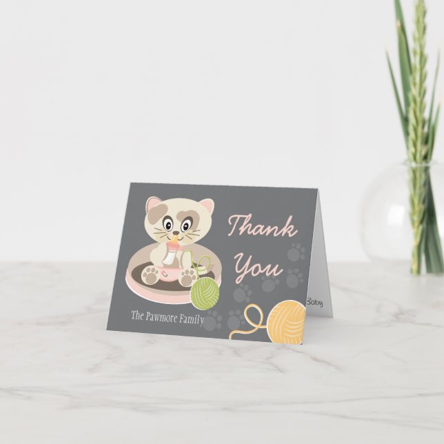 Kitten in Diapers Babydusche Danke Karte (Vorderseite)