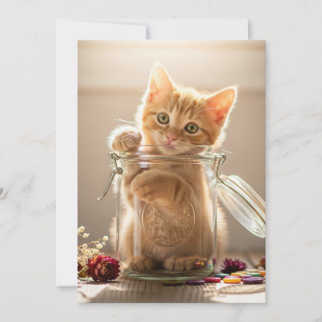 Kitten in einem Jar Feiertagskarte (Vorderseite)