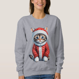Kitten in einem rot-weißen Weihnachtskraut Sweatshirt