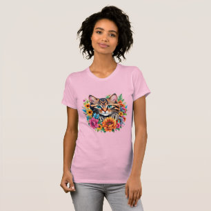 Kitten in farbenfrohen Blumenkranken T-Shirt