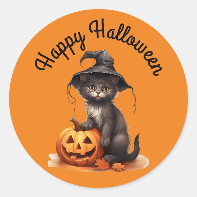 Kitten in Hexenhutsticker Runder Aufkleber (Vorderseite)