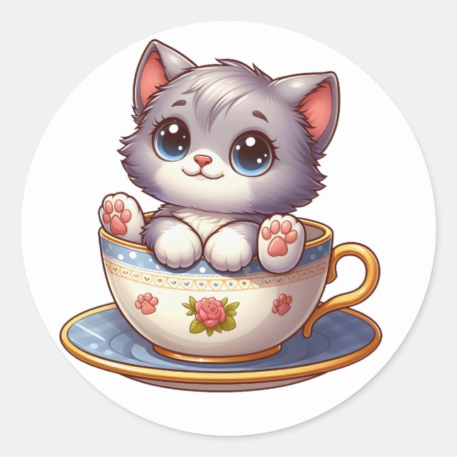 Kitten in Teebecher Sticker (Vorderseite)