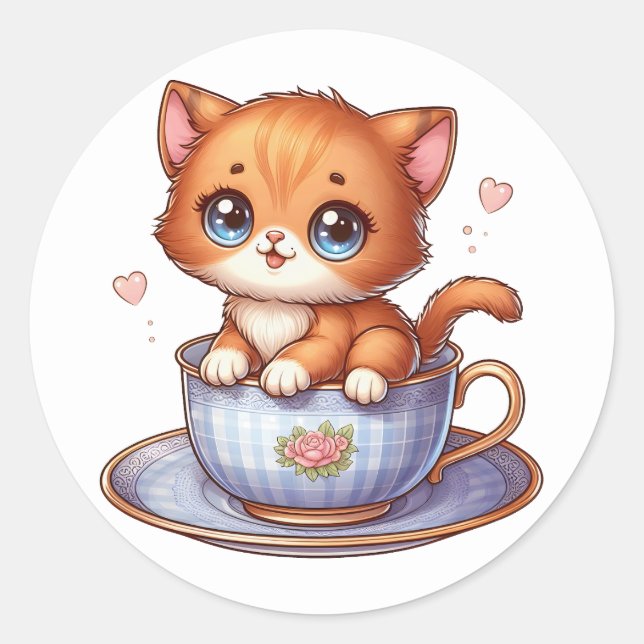 Kitten in Teebecher Sticker (Vorderseite)