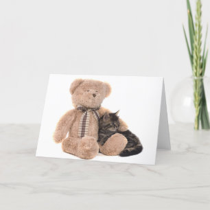 Kitten in the arms of a teddy bear karte