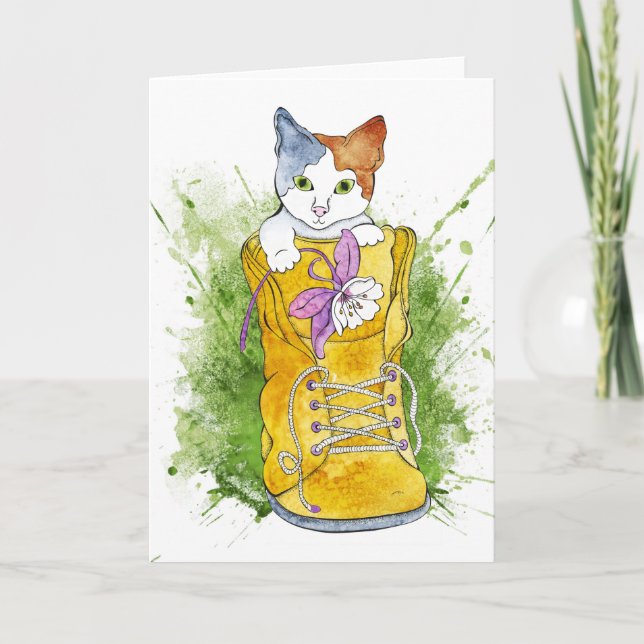 Kitten in Wanderboot Karte (Vorderseite)