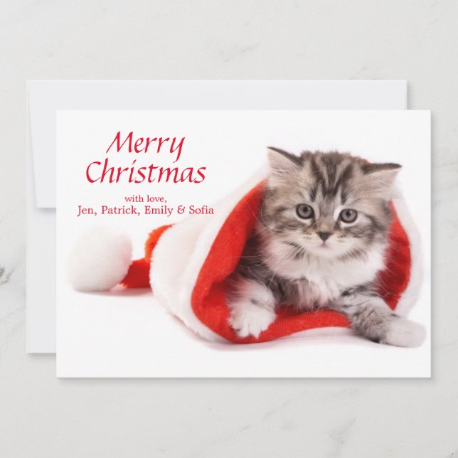 Kitten in Weihnachtsmannmütze Feiertagskarte (Vorderseite)