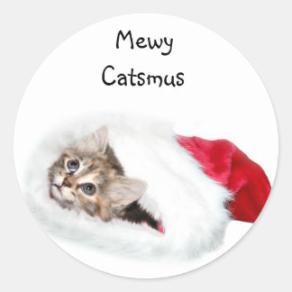 Kitten in Weihnachtsmannmütze Runder Aufkleber