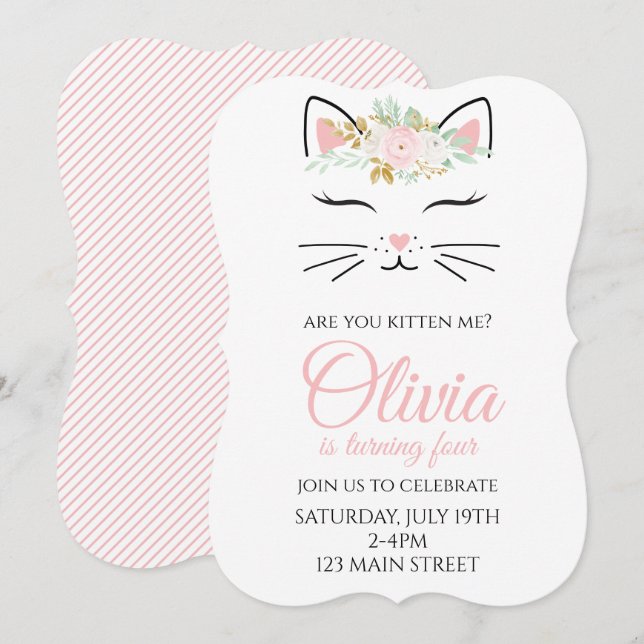 Kitten Invitation d'anniversaire avec un visage ki (Devant / Derrière)