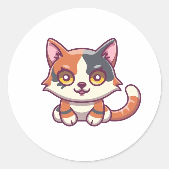 Kitten Kawaii niedlicher Cartoon bunt Runder Aufkleber (Vorderseite)