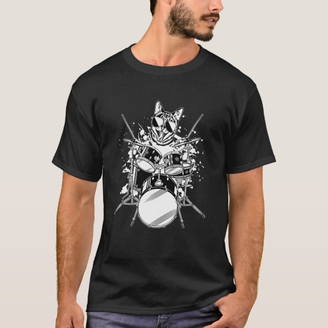 Kitten Kitty Cat Drummer Wearing Sunglasses Playin T-Shirt (Vorderseite)