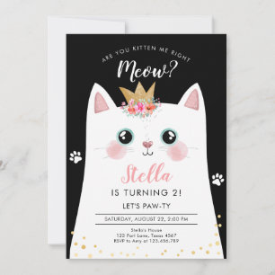 Kitten Meow Aquamarin Crown Girl Kitty Cat Geburts Einladung