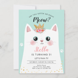 Kitten Meow Aquamarin Crown Girl Kitty Cat Geburts Einladung