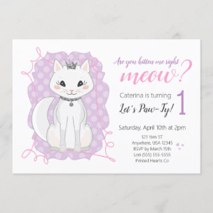Kitten Meow Birthday Einladung   Rosa und Lila