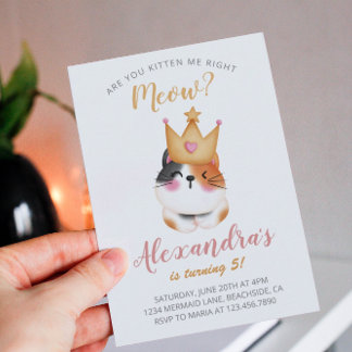 Kitten Meow Pink Crown Girl Kitty Cat Geburtstag