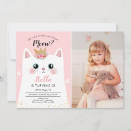 Kitten Meow Pink Crown Girl Kitty Cat Geburtstag Einladung