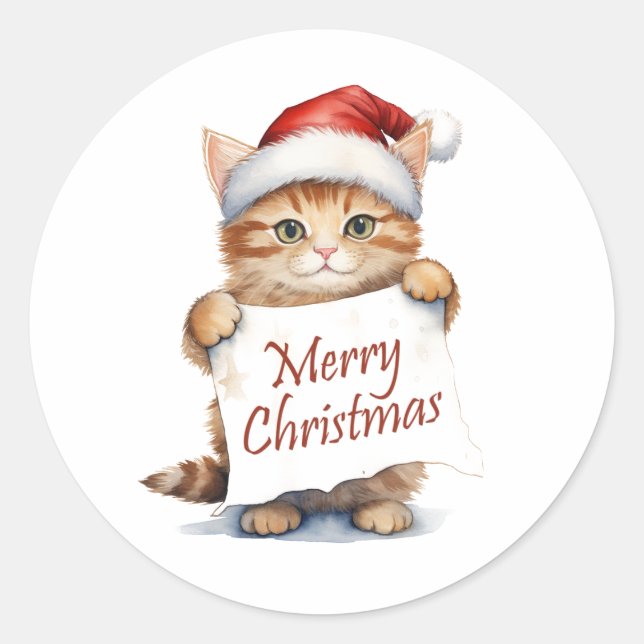 Kitten Merry Christmas Runder Aufkleber (Vorderseite)