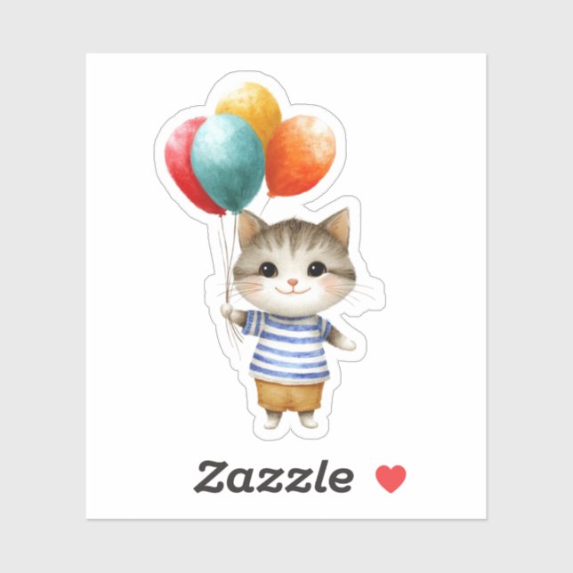 Kitten mit Birthday Balloons | Niedliches Party Ce Aufkleber (Blatt)