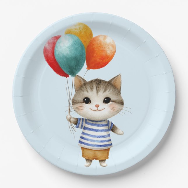 Kitten mit Birthday Balloons | Niedliches Party Ce Pappteller (Vorderseite)