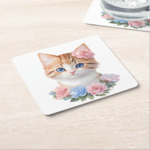 Kitten mit Blume Whimsical Feline Rechteckiger Pappuntersetzer