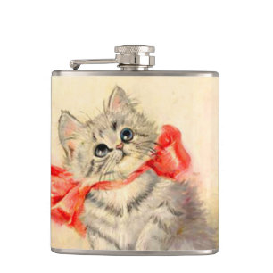 Kitten mit einem roten Band Flachmann