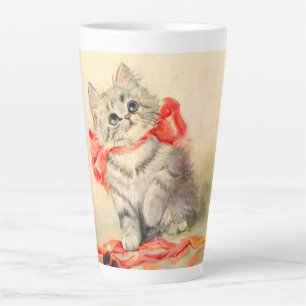 Kitten mit einem roten Band Milchtasse